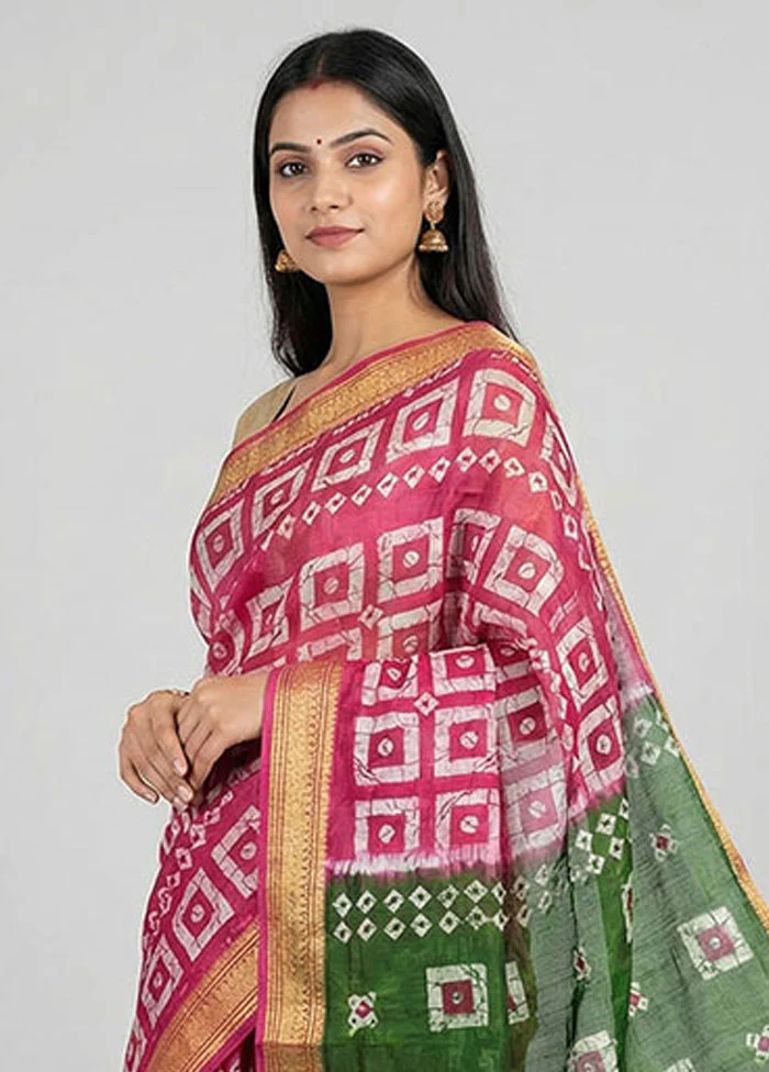 Green Printed Pure Silk Saree Without Blouse Piece - Image 2