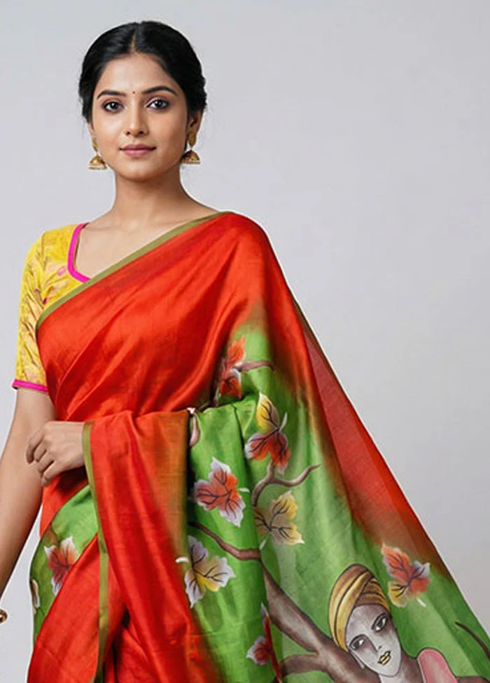 Green Printed Pure Silk Saree Without Blouse Piece - Image 2