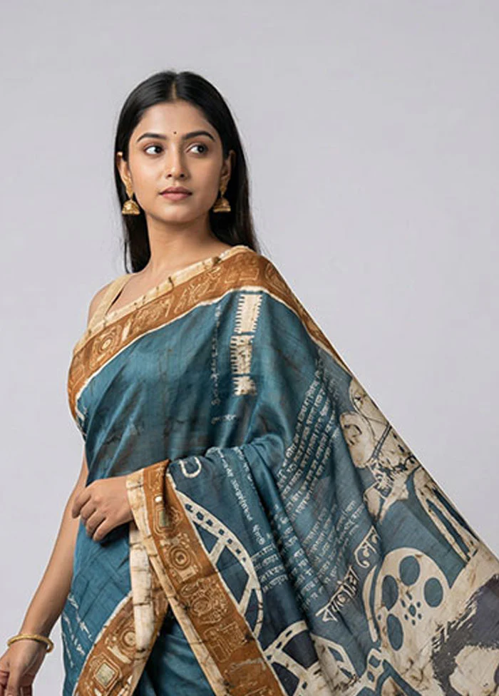 Green Printed Pure Silk Saree Without Blouse Piece - Image 2