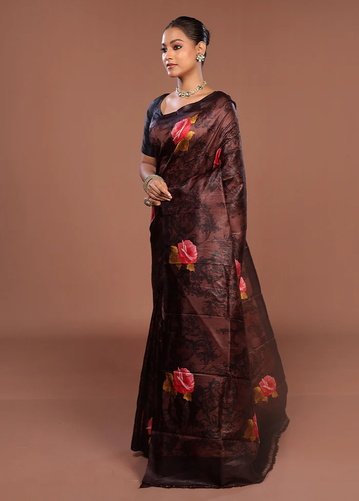Green Printed Pure Silk Saree Without Blouse Piece - Image 4