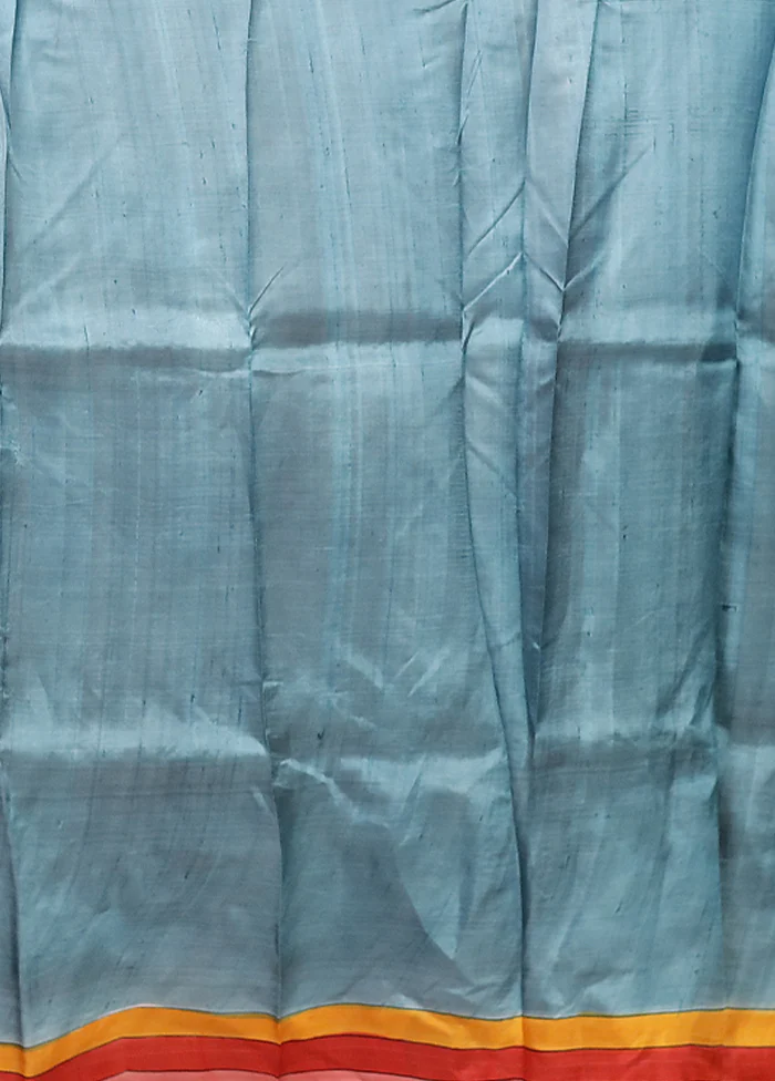 Blue Printed Silk Saree Without Blouse Piece - Image 5