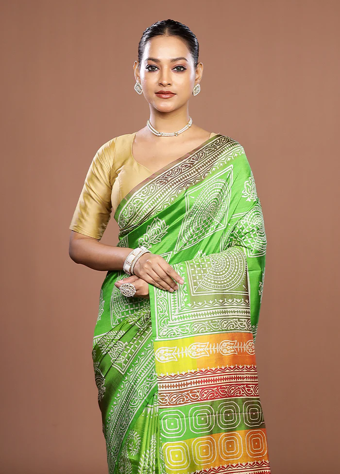 Green Pure Bishnupuri Silk Saree With Blouse Piece