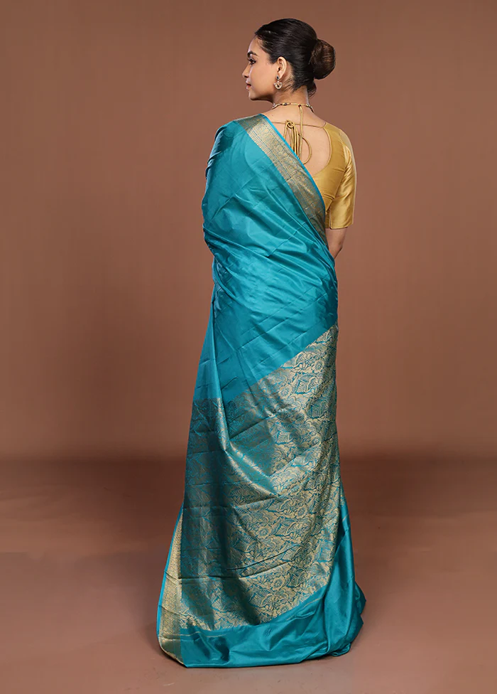 Green Printed Pure Silk Saree Without Blouse Piece - Image 3
