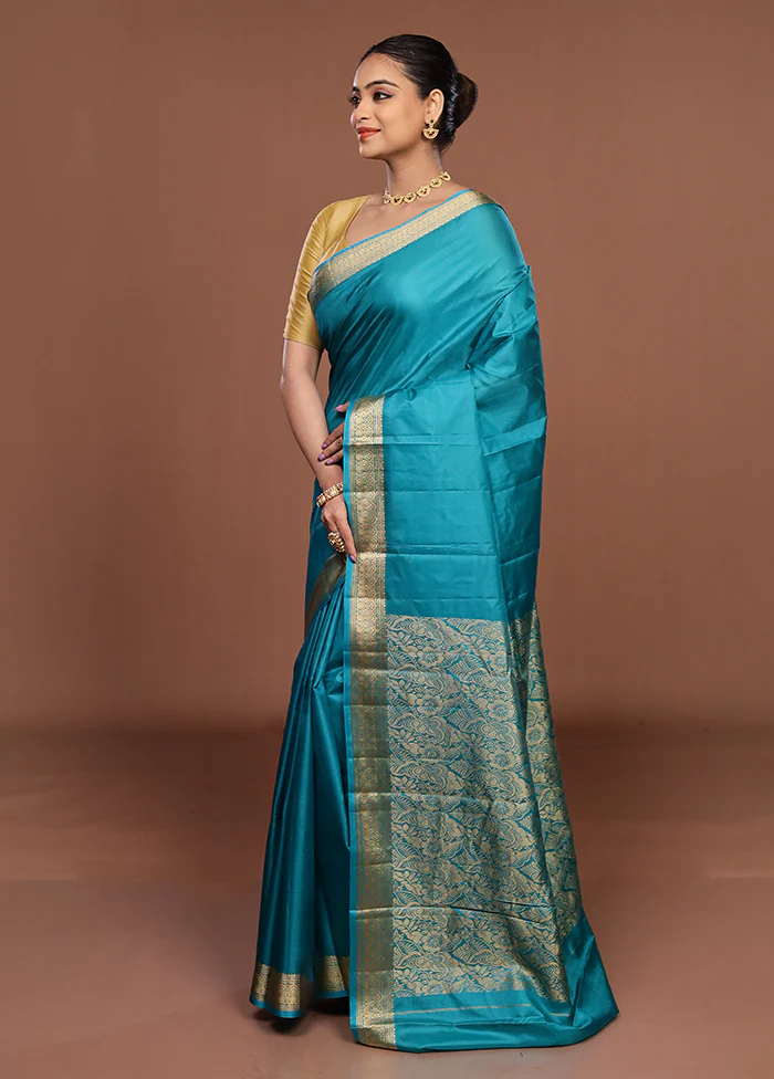 Green Printed Pure Silk Saree Without Blouse Piece - Image 4