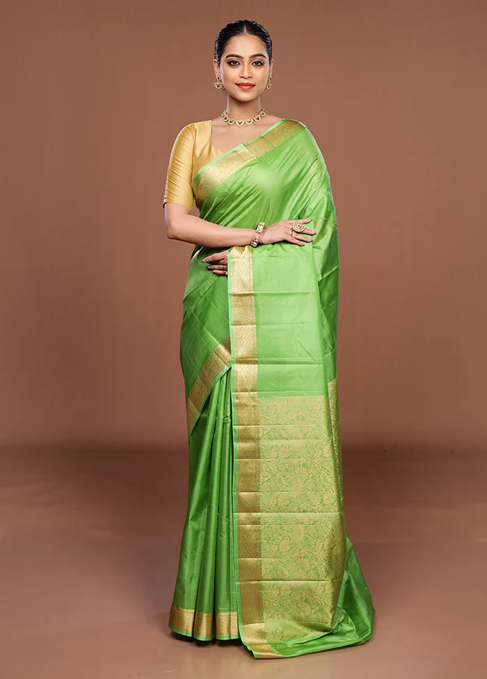 Green Printed Pure Silk Saree Without Blouse Piece - Image 2