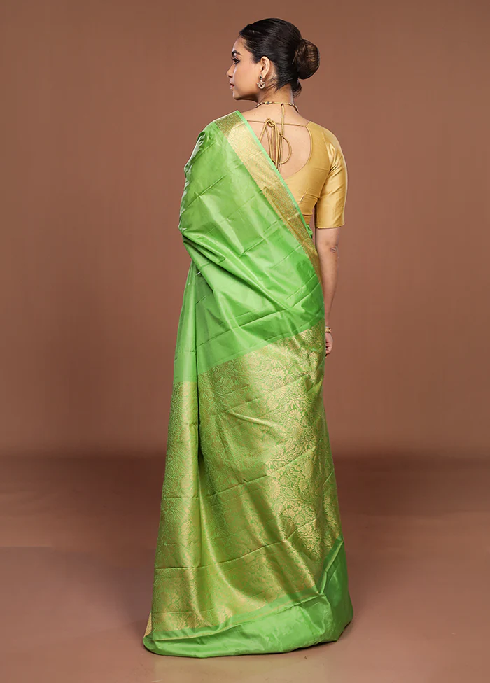 Green Printed Pure Silk Saree Without Blouse Piece - Image 3