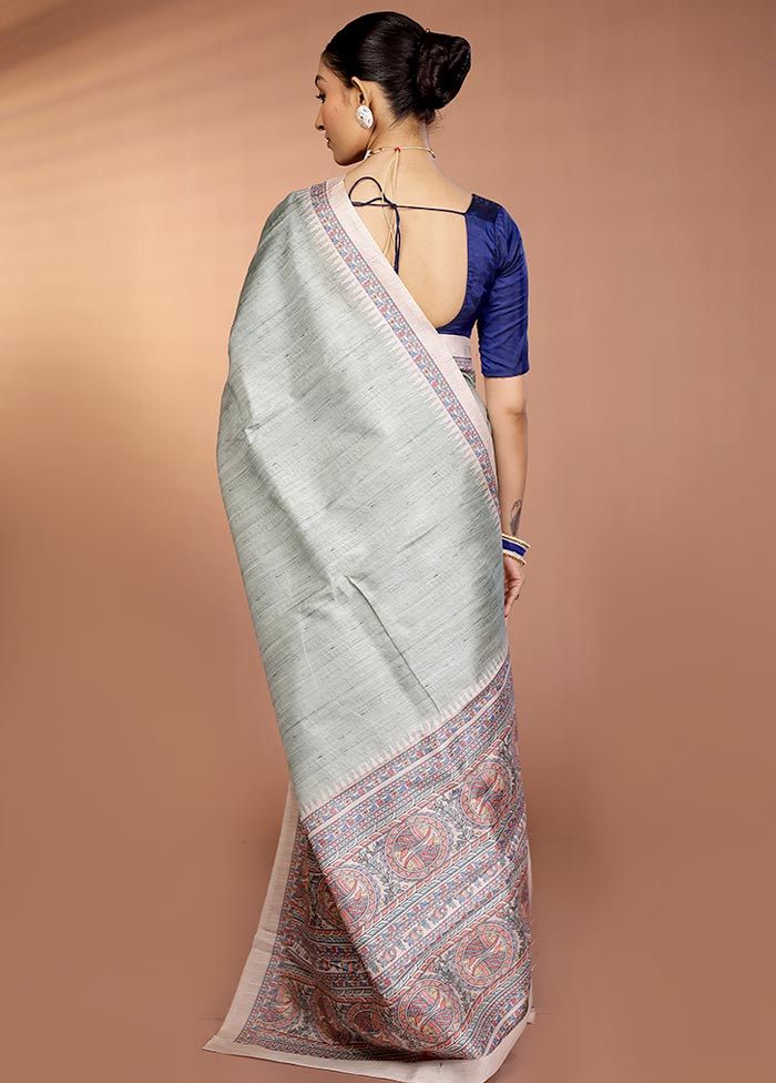 Green Printed Silk Saree Without Blouse Piece - Image 3