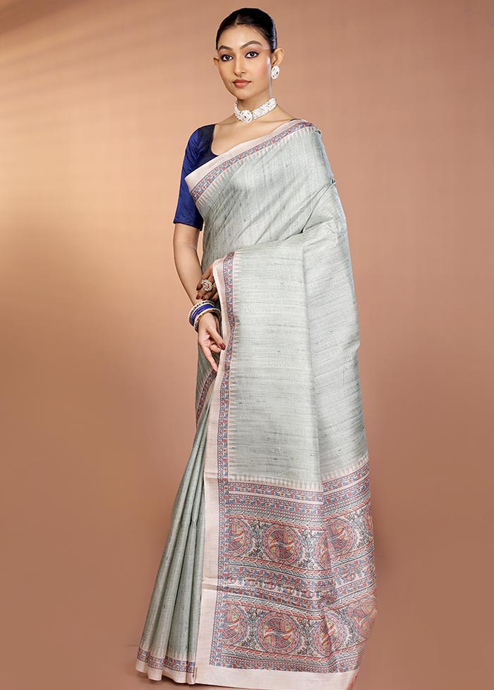 Green Printed Silk Saree Without Blouse Piece - Image 4