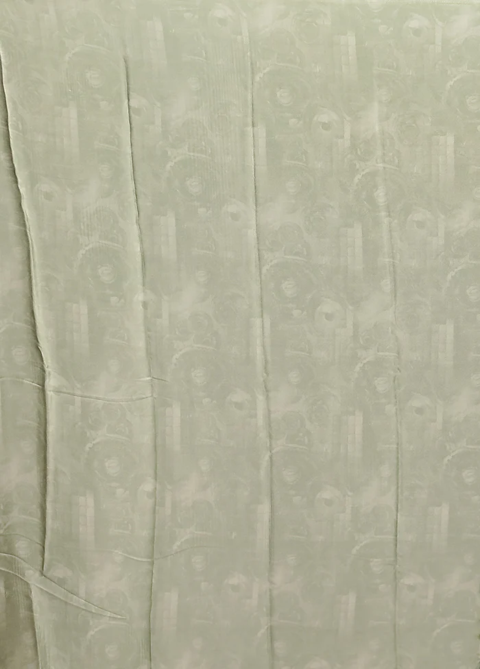 Green Printed Silk Saree With Blouse Piece - Image 5