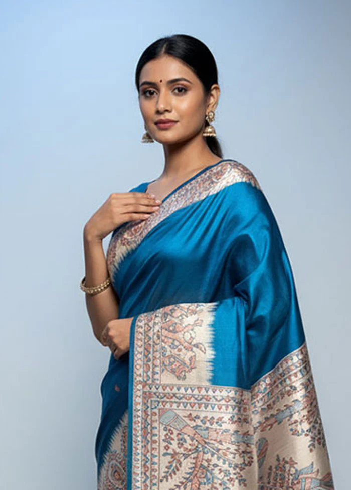 Green Printed Silk Saree Without Blouse Piece - Image 2