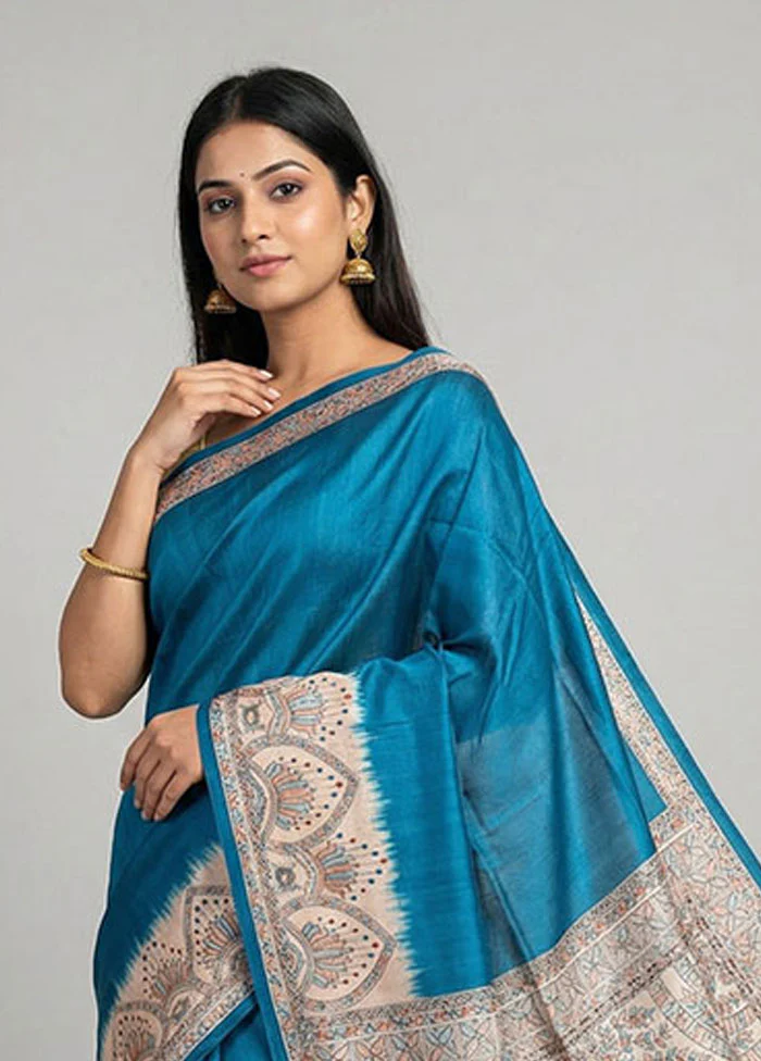 Green Printed Silk Saree Without Blouse Piece - Image 2