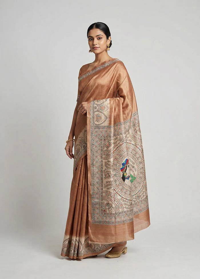 Green Printed Silk Saree Without Blouse Piece