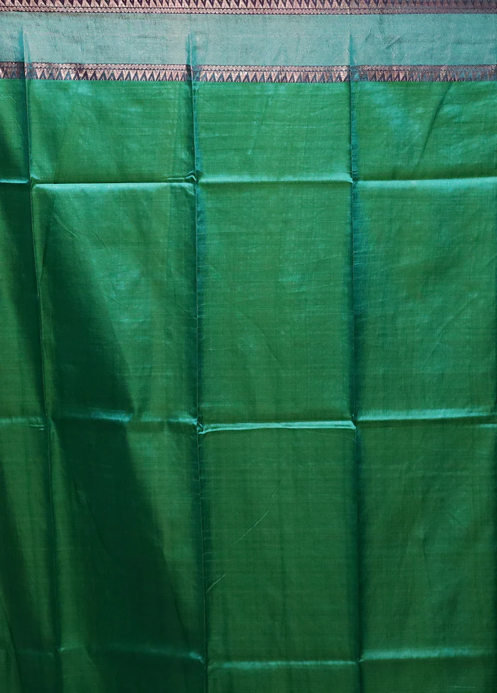 Green Pure Bishnupuri Silk Saree Without Blouse Piece - Image 5