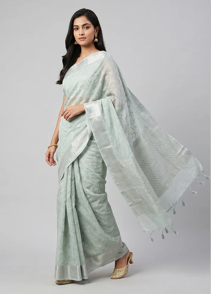 Green Pure Cotton Saree With Blouse Piece