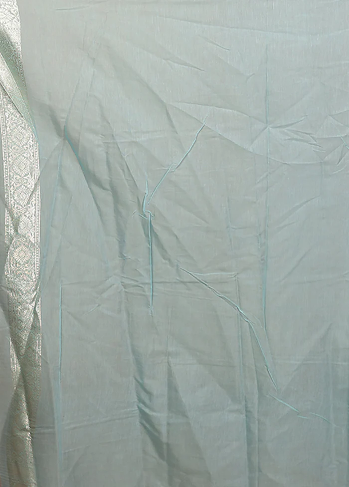 Green Pure Cotton Saree With Blouse Piece - Image 5