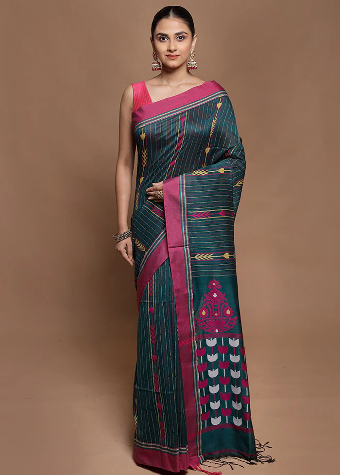 Green Pure Cotton Saree With Blouse Piece