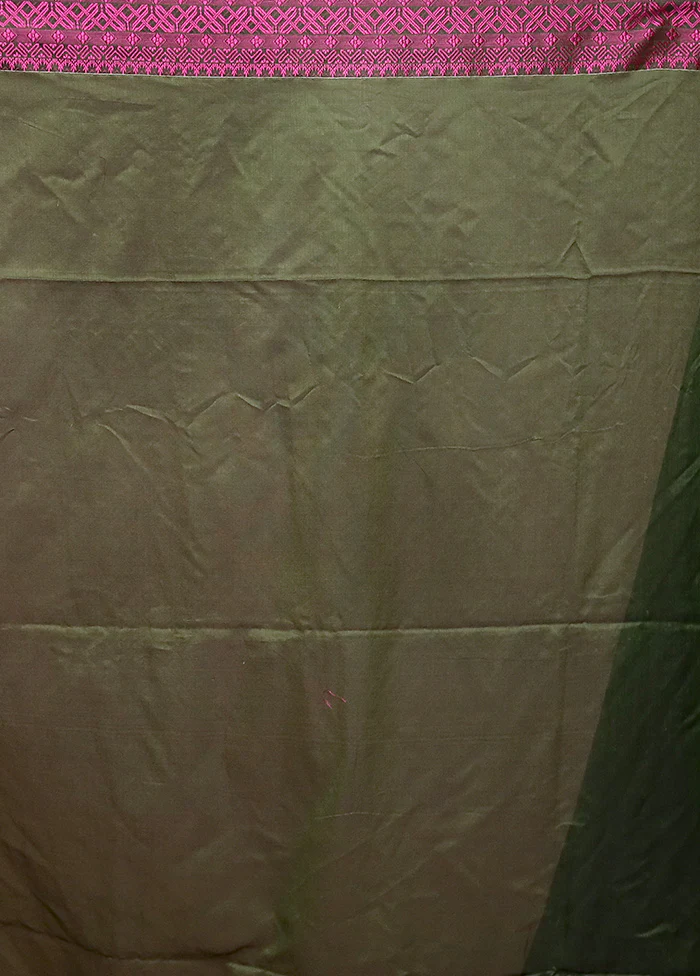 Green Pure Cotton Saree With Blouse Piece - Image 5