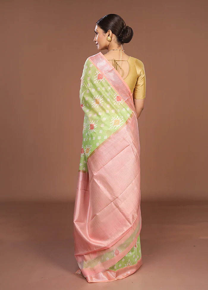 Green Pure Cotton Saree With Blouse Piece - Image 3