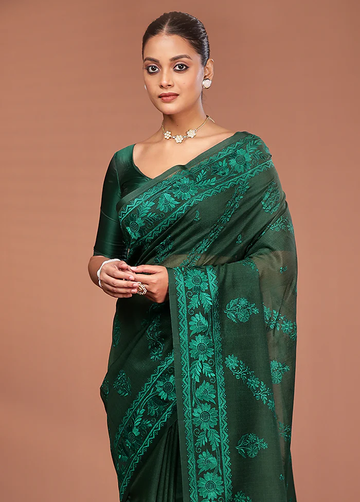 Green Pure Cotton Saree With Blouse Piece