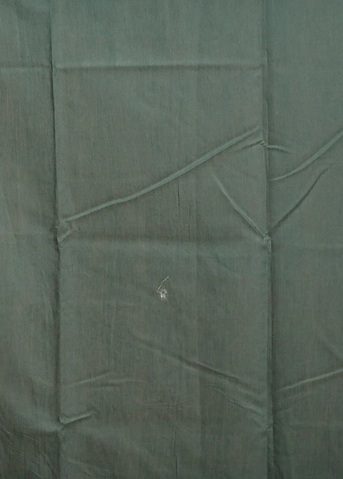 Green Pure Cotton Saree With Blouse Piece - Image 5