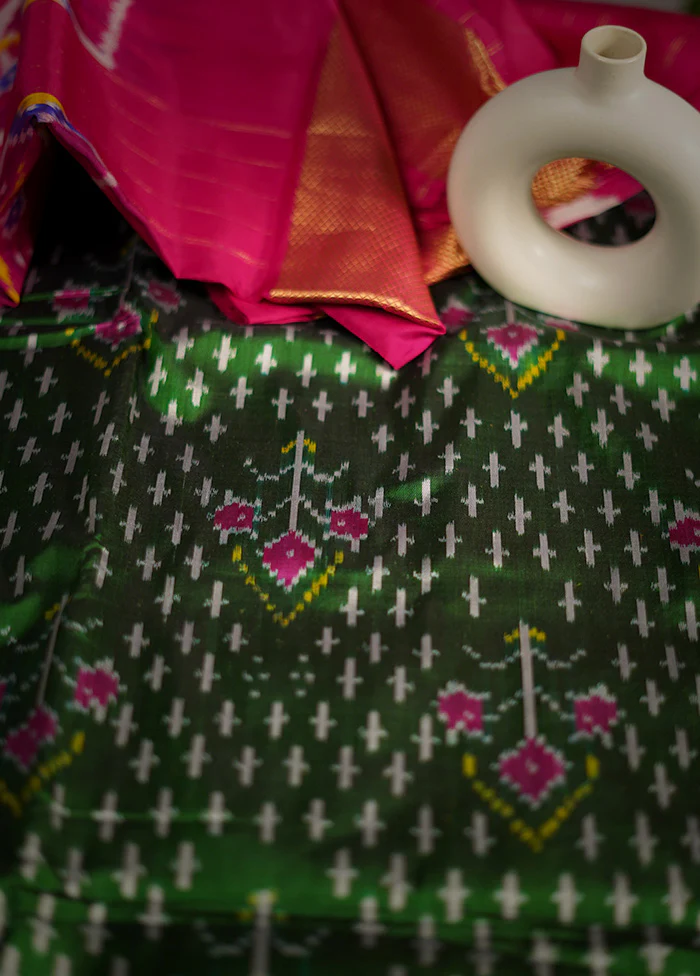 Green Pure Silk Rajkot Patola Saree With Blouse Piece - Image 2