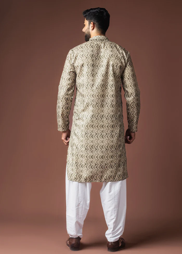 Green Silk Kurta & Pajama Set - Image 3