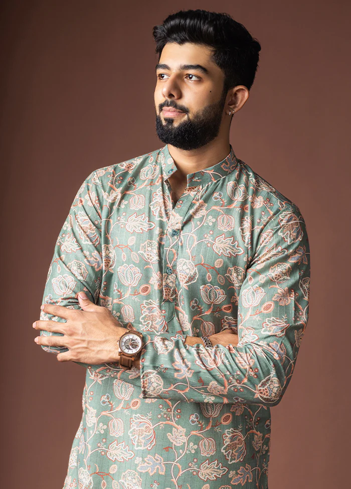 Green Silk Kurta & Pajama Set - Image 2