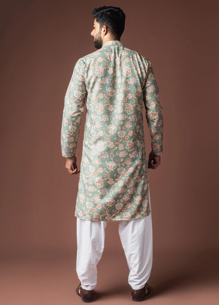 Green Silk Kurta & Pajama Set - Image 3