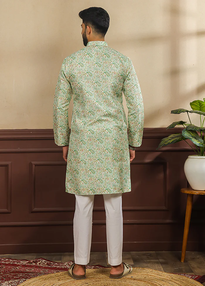 Green Silk Kurta & Pajama Set - Image 3