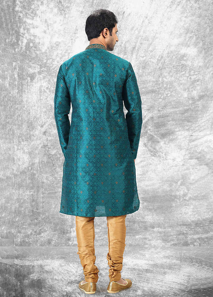 Green Silk Kurta & Pajama Set - Image 3