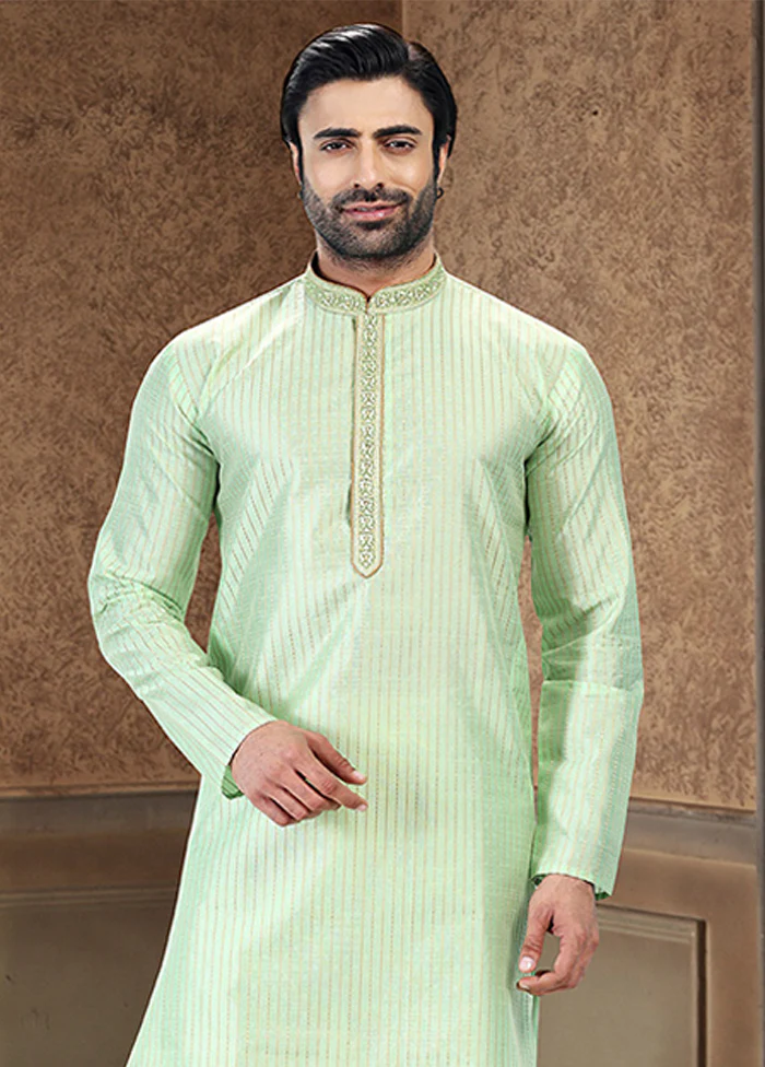 Green Silk Kurta & Pajama Set - Image 2