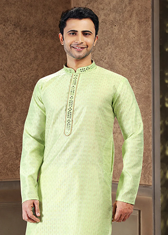 Green Silk Kurta & Pajama Set - Image 2