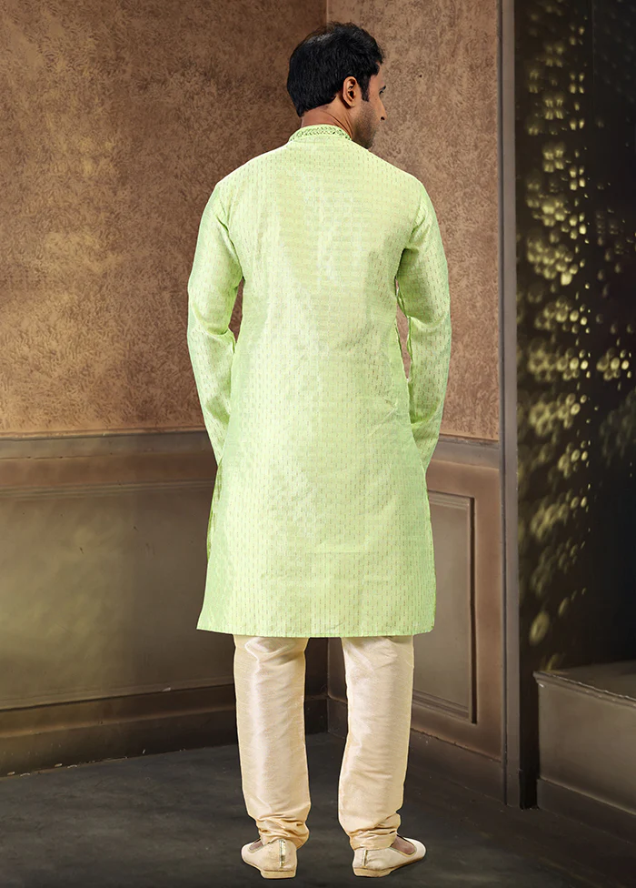 Green Silk Kurta & Pajama Set - Image 3