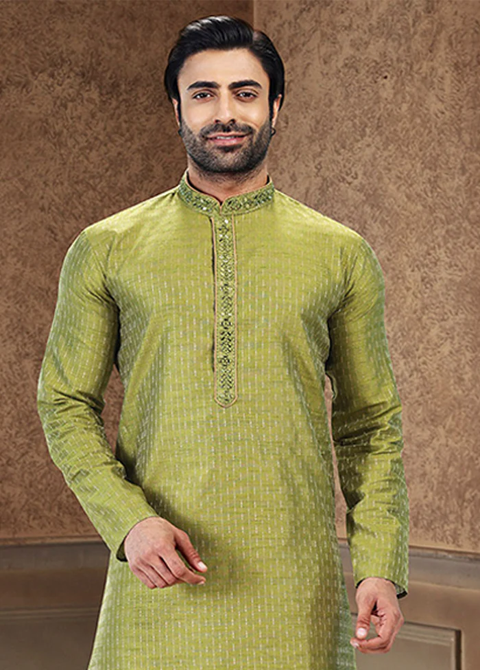 Green Silk Kurta & Pajama Set - Image 2