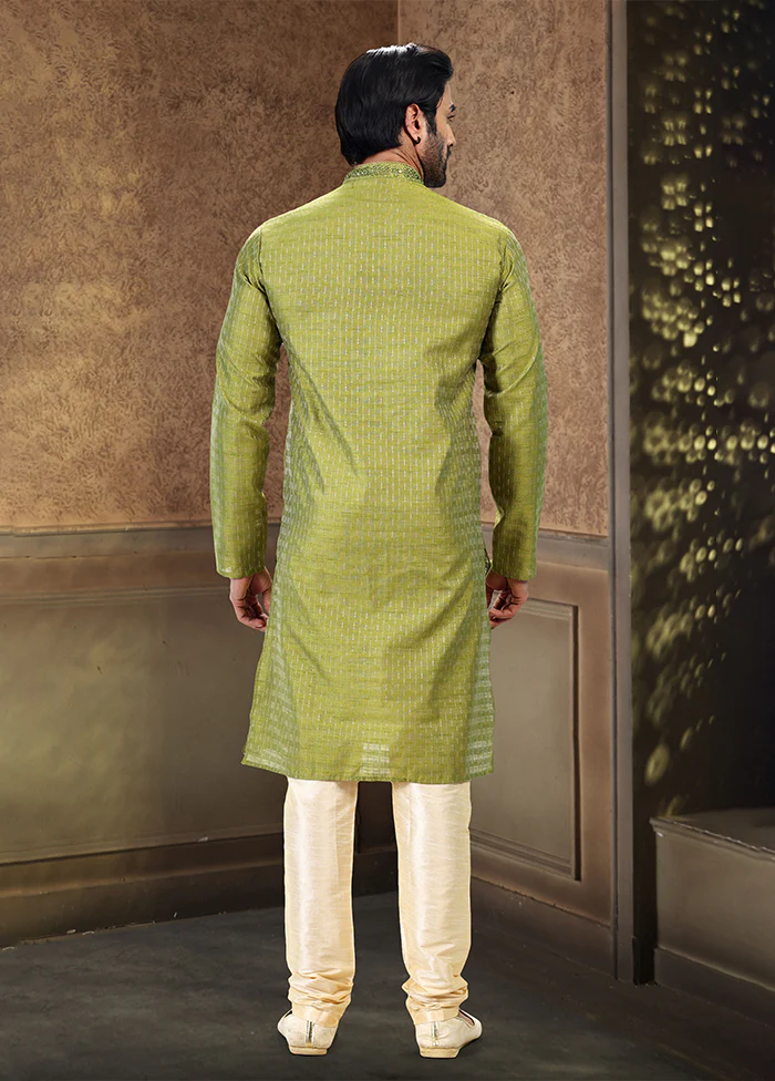 Green Silk Kurta & Pajama Set - Image 3