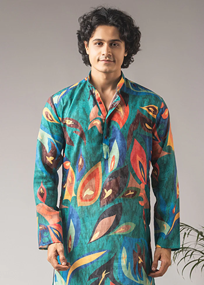 Green Silk Kurta & Pajama Set - Image 2