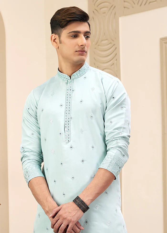 Green Silk Kurta & Pajama Set - Image 2