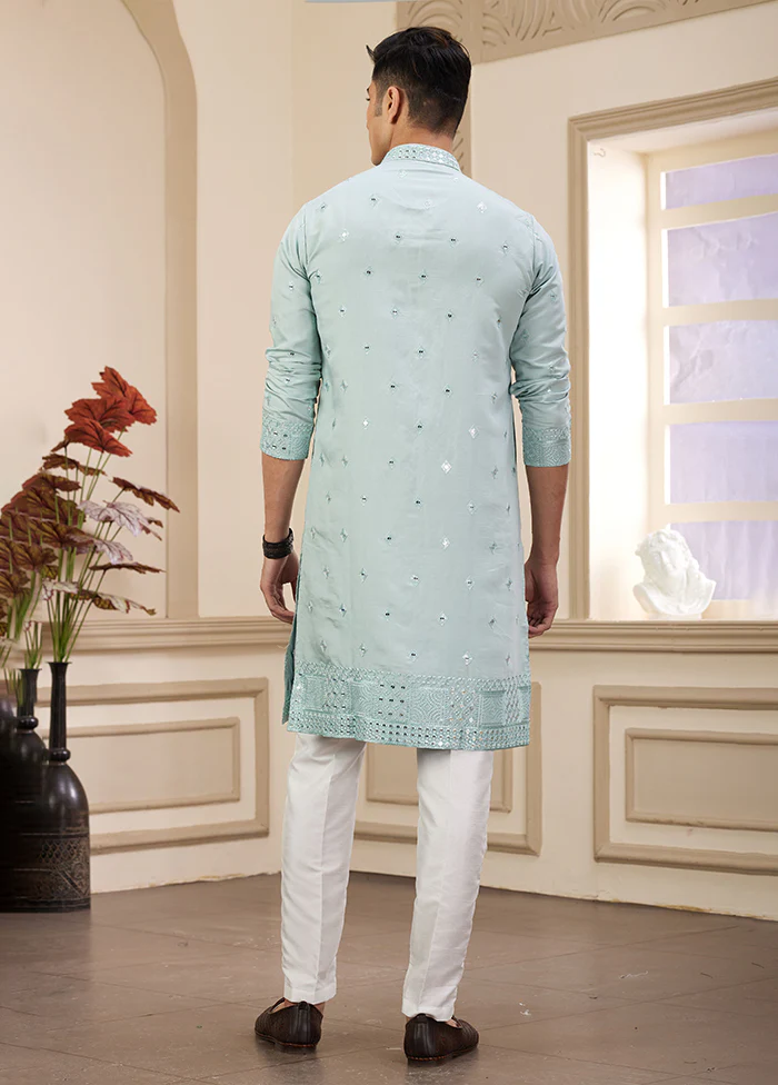 Green Silk Kurta & Pajama Set - Image 3