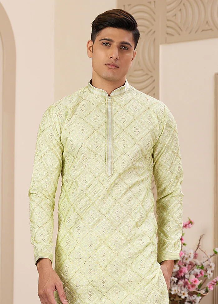Green Silk Kurta & Pajama Set - Image 2