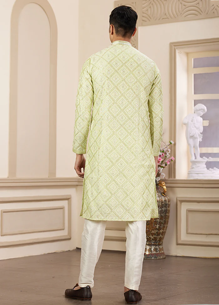 Green Silk Kurta & Pajama Set - Image 3