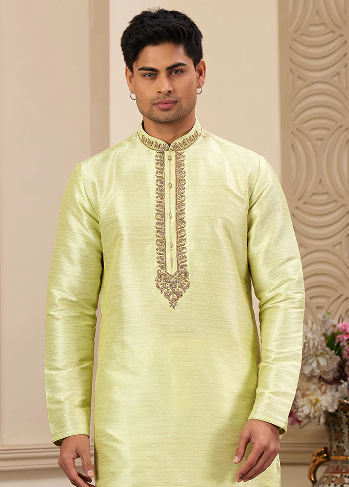 Green Silk Kurta & Pajama Set - Image 2