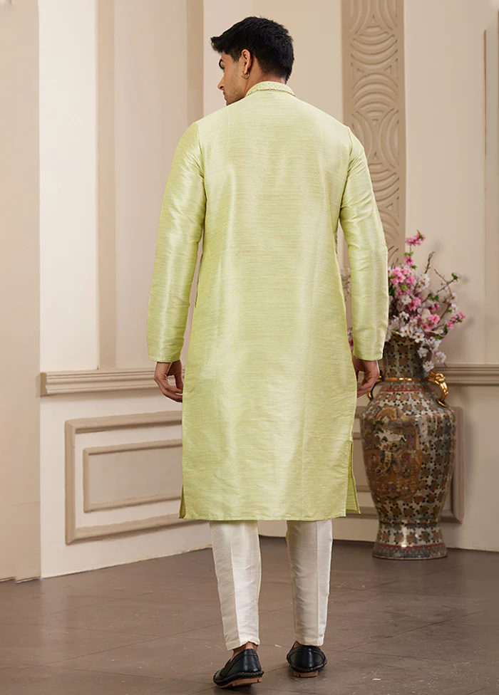 Green Silk Kurta & Pajama Set - Image 3