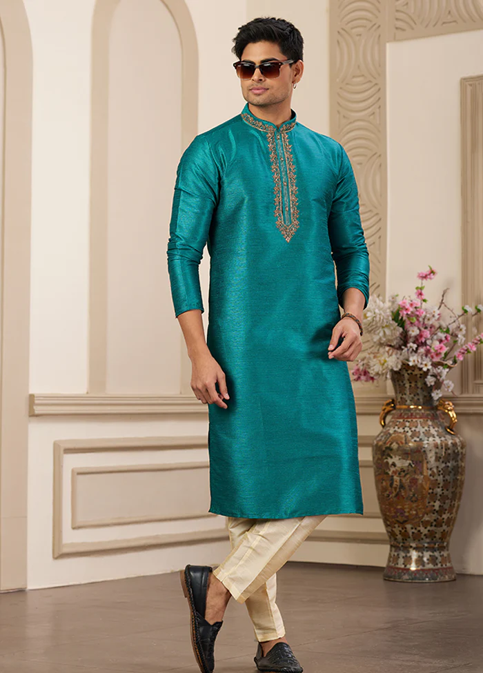 Green Silk Kurta & Pajama Set