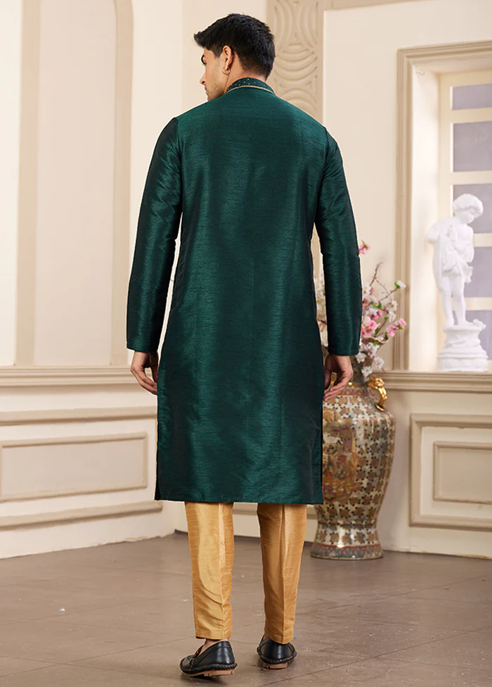 Green Silk Kurta & Pajama Set - Image 3