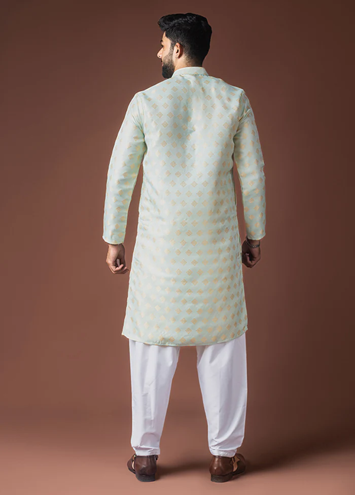 Green Silk Kurta & Pajama Set - Image 3