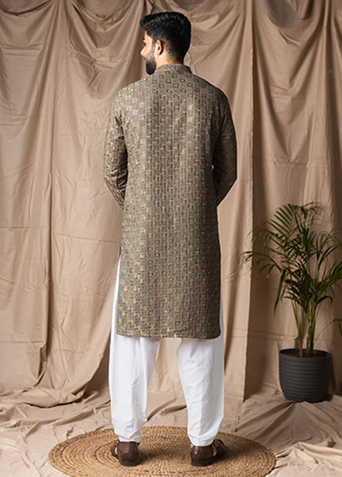 Green Silk Kurta & Pajama Set - Image 3