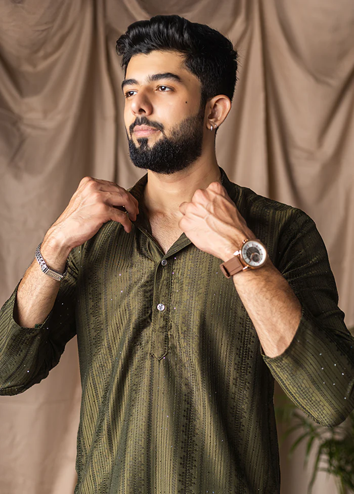 Green Silk Kurta & Pajama Set - Image 2