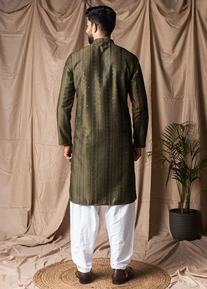 Green Silk Kurta & Pajama Set - Image 3