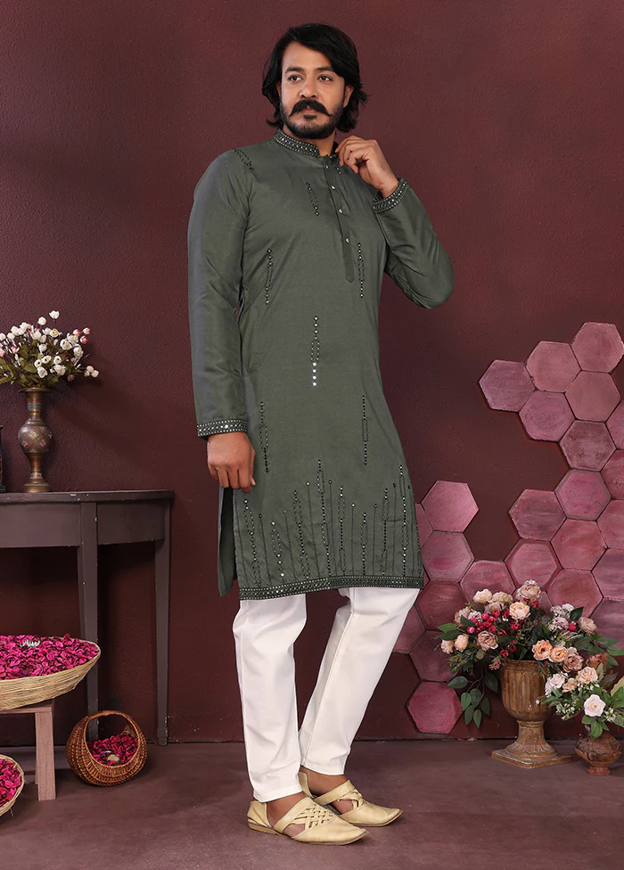 Green Silk Kurta & Pajama Set