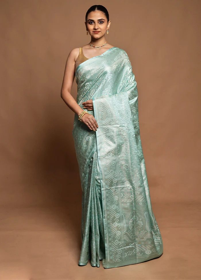 Green Tanchoi Silk Saree With Blouse Piece